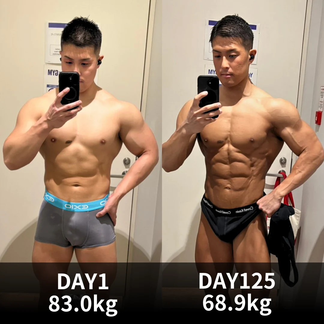 食事指導による減量ビフォーアフター 125日で83.0kgから68.9kgへ